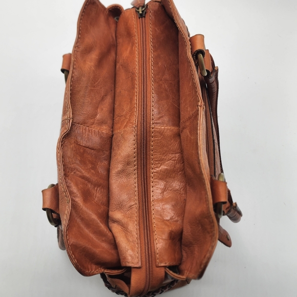 Colorado Toffee Brown Leather Braided Large Multi Compartment Shoulder Bag Tote - Picture 14 of 16